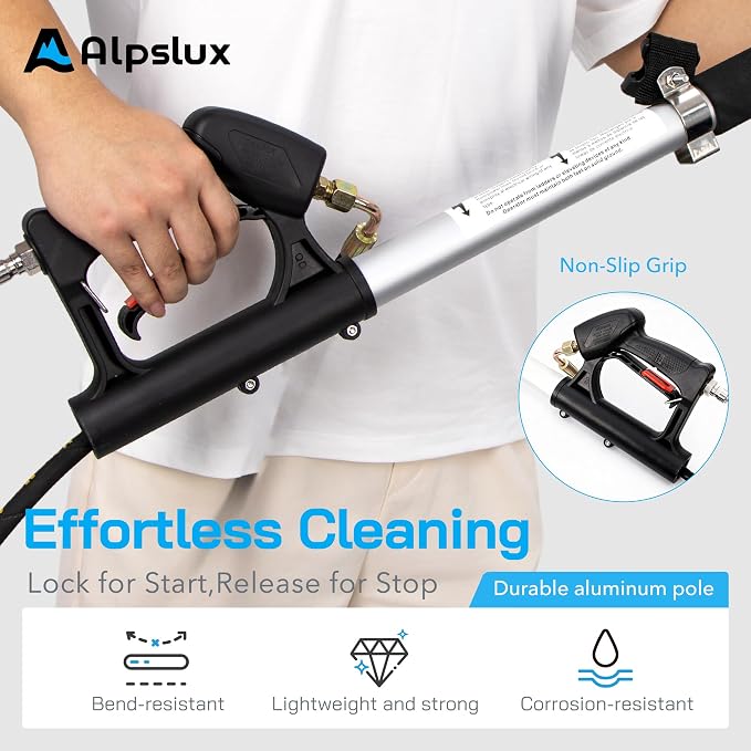 Gutter Cleaning Tools 24 FT Telescoping Pressure Washer 3 Extension Wands, Gutter Cleaner Attachment, Brush Head, 5 Spray Nozzle Tips, 3 Hose Adapters and Adjustable Support Belt