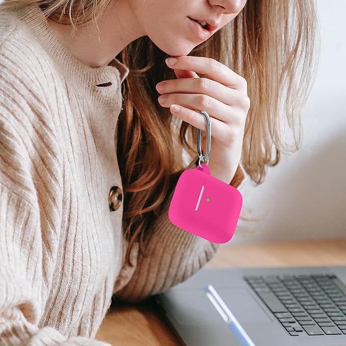 for AirPods Case Cover, Come with Cleaner Kit, Soft Silicone Protective Cover with Buckle, Compatible with Apple AirPods 2nd 1st Generation Charging Case, Front LED Visible, Luminous Pink
