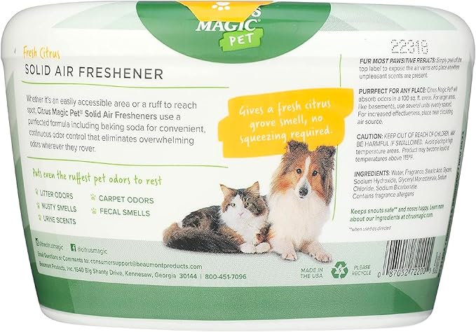 Citrus Magic Pet Solid Air Freshener, Pet Odor Eliminator for Home, Odor Absorber for Dog & Cat Areas and Litter Boxes, Fresh Citrus, 20 Ounces, 2-Pack