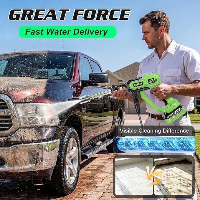 Cordless Portable Washer for Car, Handheld Washer with Brushless Motor, 2 x 4.0 Ah Batteries, 5-in-1 Nozzle & 360° Rotating Nozzle, Safty Lock, Battery Operated Washing Machine for Home Yard Garden