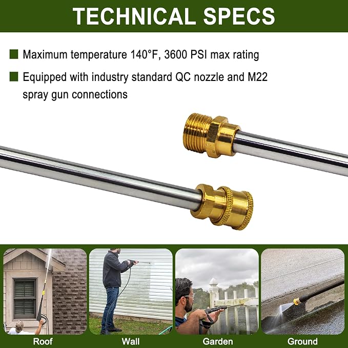 16-Inch Pressure Washer Wand, Replacement for Simpson Cleaning 80149, Fit for Cold Water Use up to 3600 PSI, Silver