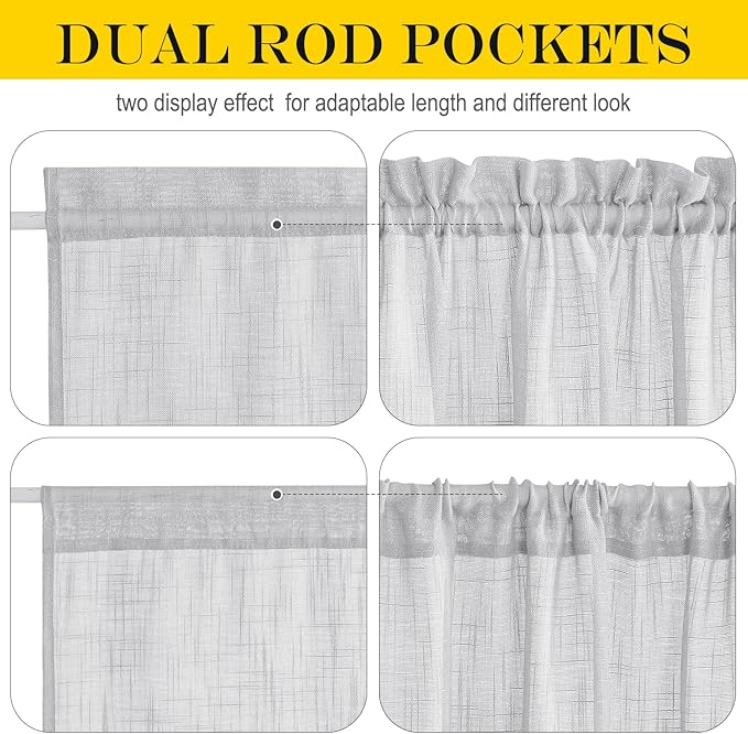NICETOWN Translucent Door Curtain for Sidelight - Linen Textured French Door Semi Sheer Curtain(Light Grey, 40 inches Length, Single Panel, 1 Tieback Included)