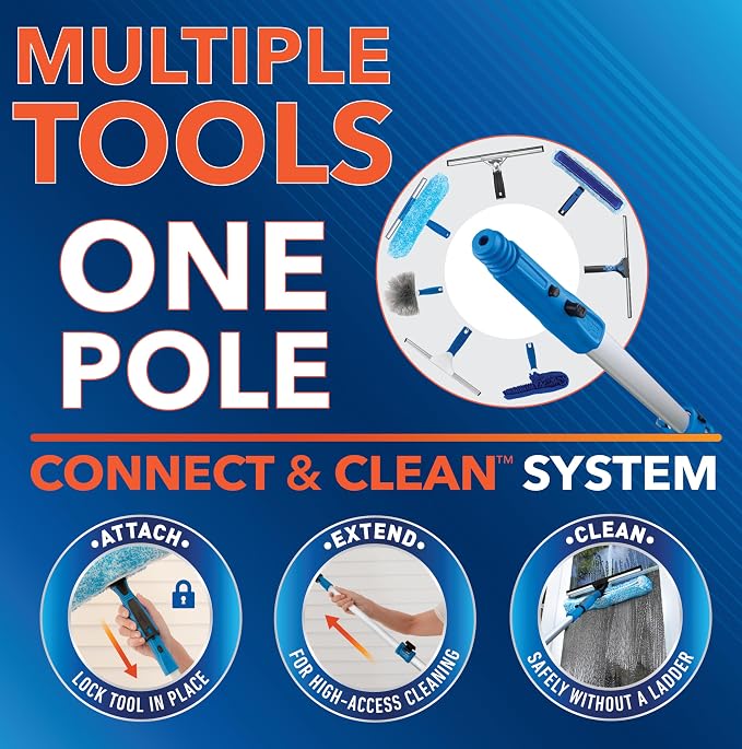 Unger Professional Connect & Clean 18" Window Scrubber Washer for Glass Cleaning and 18” Window and Glass Cleaning Squeegee with EZ Change, Swiveling Head for Corners and Edges
