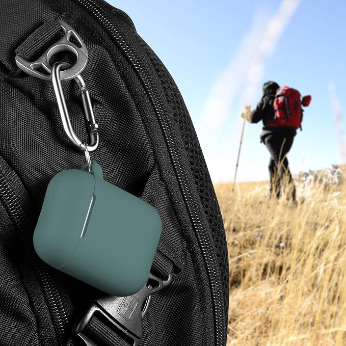 R-fun for AirPods 1/2 Case, Soft Silicone Protective Cover with Keychain and Cleaning Pen, Compatible with AirPods 2nd/1st Generation (2016/2019), Full Drop Protection Cover, Pine Green
