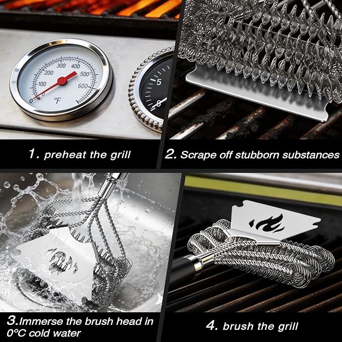 TNTOR Grill Brush Bristle Free with Scraper, 18" Handle BBQ Grill Brush for Outdoor Grill, Extra Strong Grill Cleaner Brush for Grill/Smoker/Gas/Charcoal, Father's Day Grill Gifts for Men/Dad
