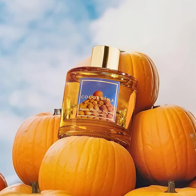 Reed Diffuser - Morton Pumpkin Harvest Reed Diffuser Set with 8 Sticks & Preserved Baby's Breath, Reed Diffuser for Home Bathroom Shelf Decor