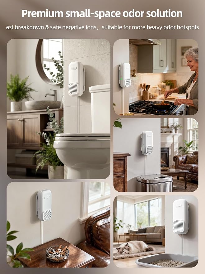 uahpet Bathroom Air Freshener, Plug in Air Purifier with Negative Ion, Nano & Fan-Powered, No Scent & No Refills Triple Home Deodorizer for Toilet, Bathroom, Kitchen, Garage Odors