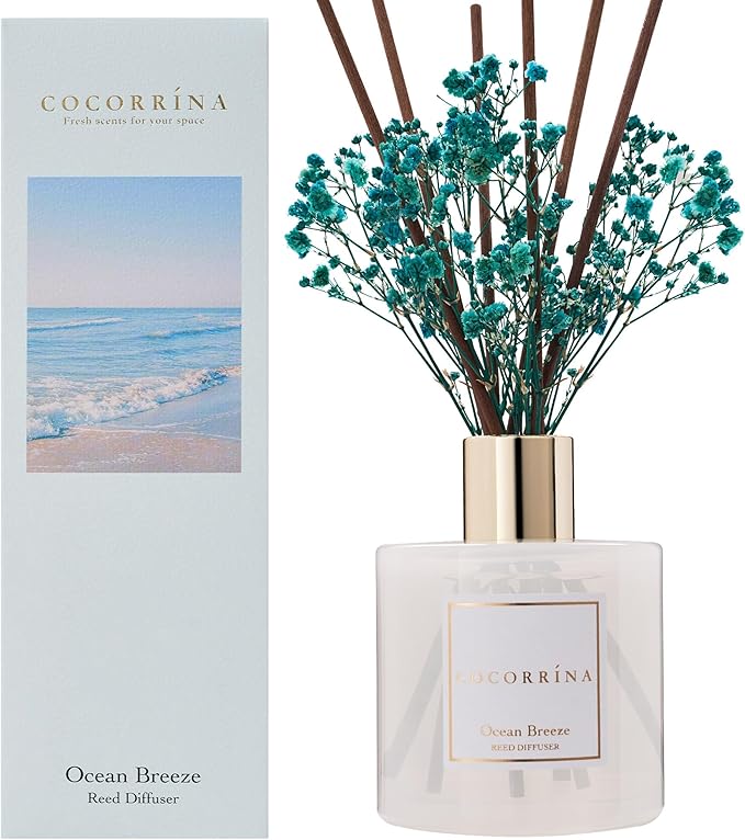 Reed Diffuser - Ocean Breeze Scented Diffuser with 8 Sticks Home Fragrance Reed Diffuser for Bathroom Shelf Decor
