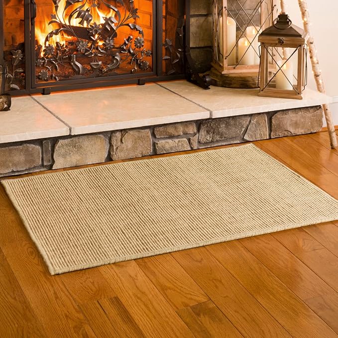 Plow & Hearth Dalton 2x3'6" Fireproof Hearth Rug | Ecru Herringbone | Wool Blend Fireplace Mat | Hearth Rugs for Fireplaces Fire Resistant | Protect Hardwood Floor and Carpet from Sparks and Embers