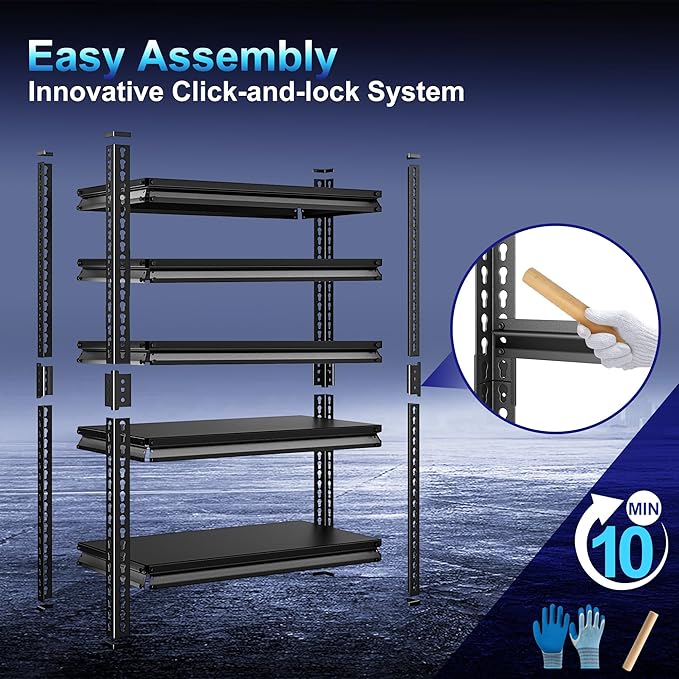 Adjustable Garage Storage Shelves, 48''W Garage Shelving Heavy Duty Loads 2500LBS, Metal Industrial Utility Shelf for Warehouse, Kitchen, Laundry Room,48" W x 18" D x 78" H,Black