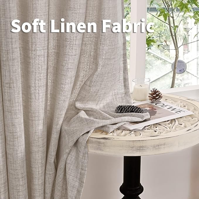 YoungsTex Natural Linen Curtains 80 Inch Length for Living Room, Light Filtering Burlap Textured Rod Pocket Window Drapes Back Tab for Bedroom Office Rustic, 2 Panels, 52 X 80 Inch