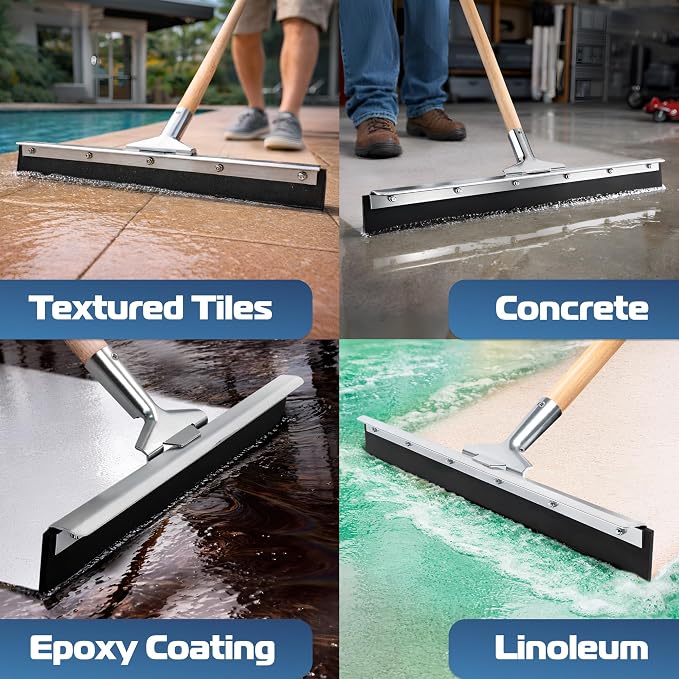 Garage Floor Squeegee 18’’, Neoprene Blade Asphalt Squeegee, Taper Pole Connection - Handle Sold Separately for Tiles, Concrete and Asphalt