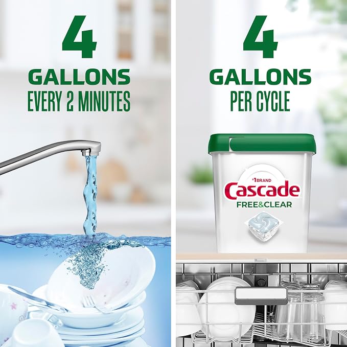 Cascade Free & Clear Dishwasher Pods, Dishwasher Detergent, Dish Detergent Soap, Unscented, 62ct