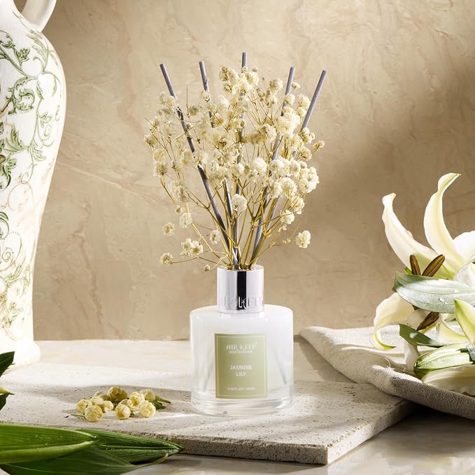 Reed Diffuser Set, 3.38 fl oz (100 ml) - Jasmine Lily Lemon Oil Diffusers with 8 Reed Sticks, Home Fragrance Reed Diffuser for Bathroom Shelf Decor