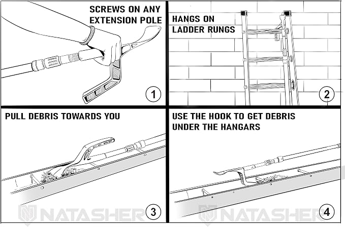 Roof Gutter Cleaning Tool, Gutter Cleaning Spoon and Scoop, Gutter Tool with Unique Shaped Hook to Pull Debris Under Gutter Hangers and Clean Behind Skylights and Other Roof Structures