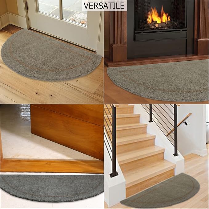 COTTON CRAFT Pure Wool Fireplace Rug - 22x44 inch Natural Tan Hearth Rug | Fire Resistant Hand Tufted Accent Carpet - Half Moon Shaped - Entryway Anti Fatigue Rug