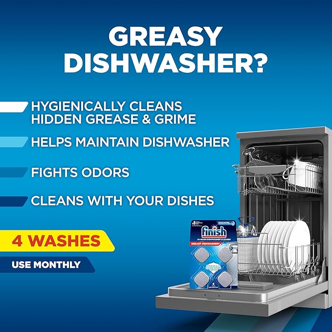Finish Dishwasher Cleaner Tablets, Deep Cleans Hidden Grease & Grime, Fights Odors, No Extra Wash Cycle, Helps Maintain Dishwasher, 4 Month Supply, 4 Count (Pack of 8)