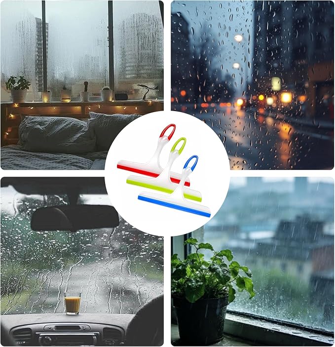 Shower Squeegee for Glass Doors, 3pcs Bathroom Squeegee for Shower Glass | Window Cleaning Squeegee Glass Shower Door for Car Window Wiper Mirror Windshield,Made of Silicone,Reusable,Easy to Clean
