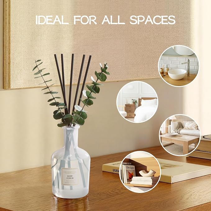 Light Cotton Reed Diffuser, 6.76 oz | Real Dried Eucalyptus Leaves, 8 Reeds, Long-Lasting Essential Oil, Home Fragrance, Bedroom or Bathroom Décor