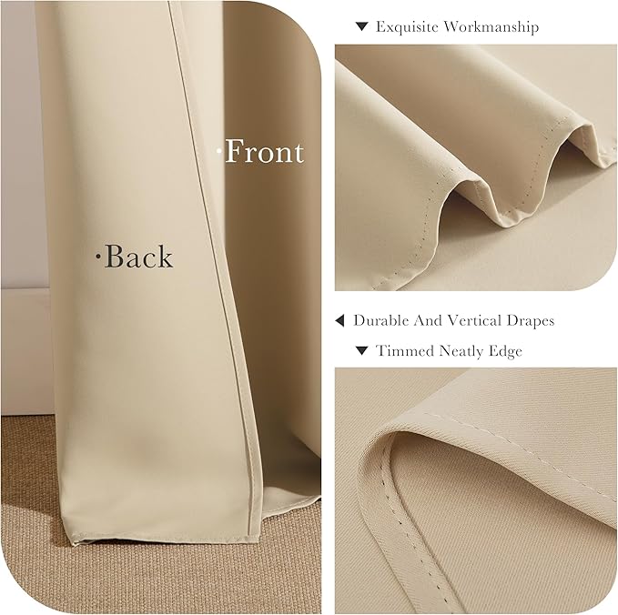 PONY DANCE Biscotti Beige Short Blackout Curtains for Kitchen 45 Inch Length, Thermal Insulated Grommet Curtains for Bedroom, Black Out Drapes for Bathroom Small Window (2 Panels Set, 34 inches Wide)