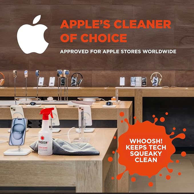 WHOOSH Screen Shine Pro Refillable Screen Cleaner, 16.9 fl oz | Streak Free Finish, Non Toxic and Odorless, For Flat Screens, OLED, LCD and Monitors, Microfiber Cloth Included