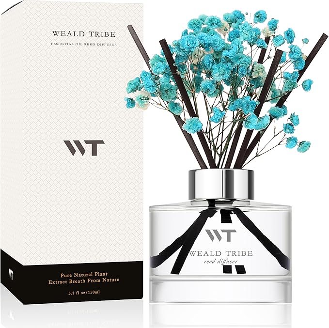 Flower Reed Diffuser Set Ocean Series Moss & Sea Salt Scent For Bathroom Accessories Shelf Decor & Air Fresheners, Sticks Defusers With 5.1 fl oz Essential Oils, House Office Decor & Gifts