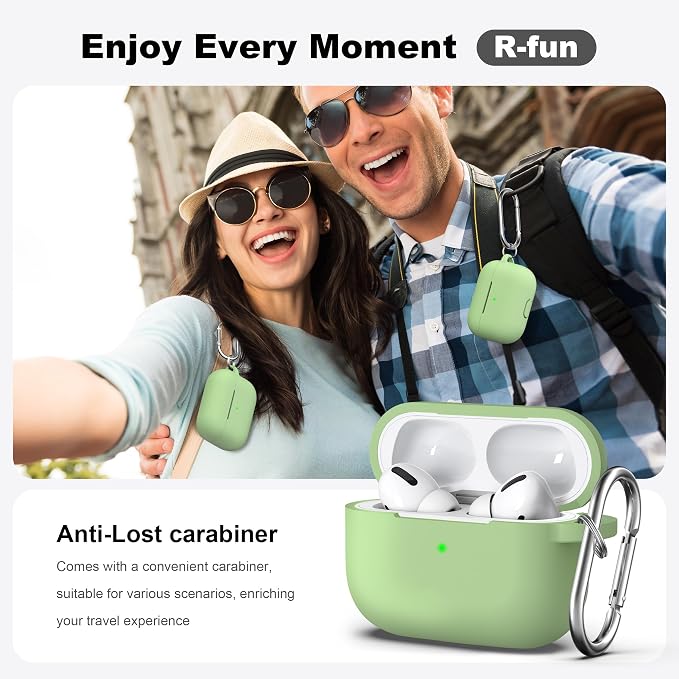 for AirPods Pro 2 Case, Soft Silicone Protective Cover with Keychain and Cleaning Pen, Compatible with AirPods Pro 2nd/1st Generation, Supports Wireless Charging, Avocado