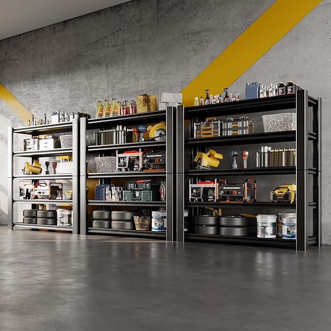 47.8" W Heavy Duty Garage Shelving 3000LBS Storage Shelves, Adjustable 5-Tier Storage Rack, Metal Shelves for Garage/Warehouse/Basement, 47.8" W x 19.8" D x 72" H, 3 Pack