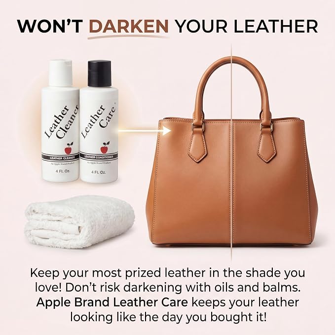 Apple Brand Leather Cleaner & Conditioner Kit, For Bags, Boots, Accessories | Wax-free cleaner and conditioner pair. Also for furniture, auto interiors, luggage and handbags.