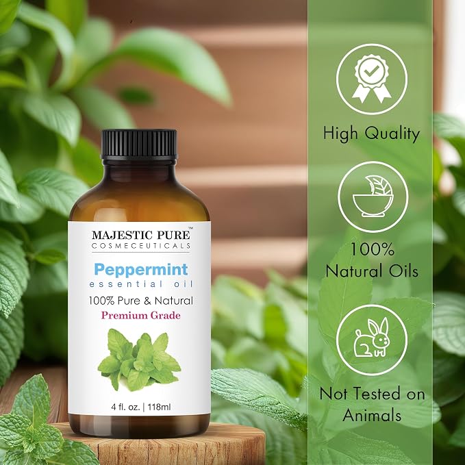 Majestic Pure Peppermint Essential Oil for Diffuser - 4 Fl Oz (Pack of 2) | 100% Natural Essentials Oils for home fragrance, diffuser use, massage, DIY candles, DIY soaps, Aromatherapy