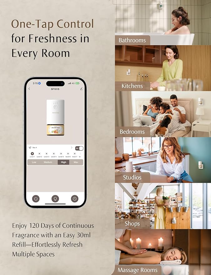 Plug-in Air Freshener for Home, Waterless Essential Oil Diffuser for Bedroom and Bathroom, Non-Toxic Formula for Pets and Nursery, 120 Days Runtime, Refillable Citrus Bloom Noir