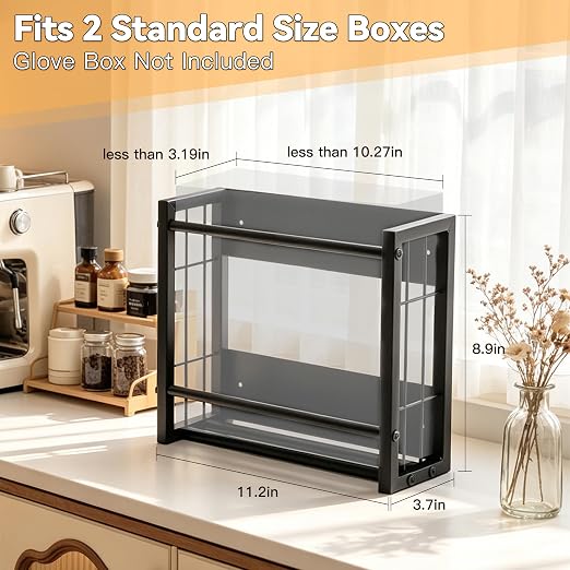 Magnetic Glove Holder, Wall Mount & Fridge Mount Metal Dispenser Holds 2 Boxes, Wall Mount Disposable Gloves & Tissue Dispenser for Garage, Workshop, Kitchen, Office and Toolbox