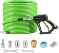 Tool Daily Sewer Jetter Kit for Pressure Washer 150 FT, Power Washer Gun | Drain Cleaner Hose 1/4 Inch NPT, Corner, Rotating and Button Nose Sewer Jetting Nozzle, 3600 PSI