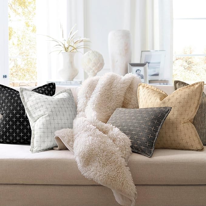 ZWJD Pillow Covers 22x22 Set of 2 Soft Polyester Textured Pillow Covers with Stylish Flange Edge Cozy Farmhouse Throw Pillows for Couch Bed Sofa Living Room