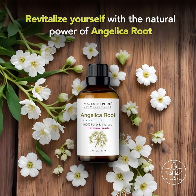 Majestic Pure Angelica Root Essential Oil for Diffuser - 0.3 Fl Oz | 100% Natural Essentials Oils Ideal for Humidifier, Air Freshening, Cleaning Home, Bath, Steam Inhalation and Massage