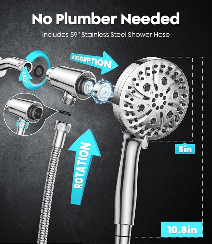 Shower Head with Handheld JOMST- Filtered High Pressure 10 Spray Modes, Built-in Power Wash for Pets&Tile, Magnetic Adjustable Bracket, Anti-Clog Nozzles, Water Softener Removes Chlorine&Hard Water
