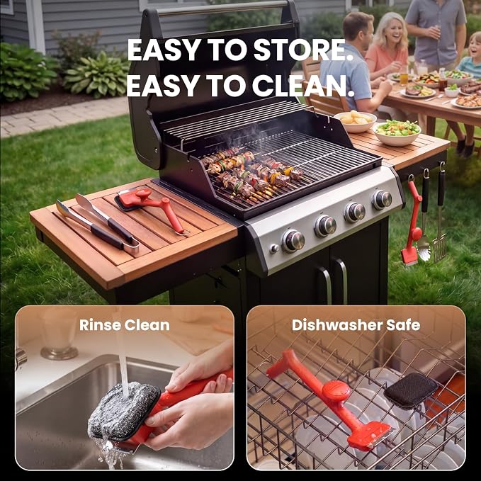 ThermoMaven Bristle-Free BBQ Grill Brush - No Wire Risk Steam Cleaner Removes Burnt Grease Fast - 17" Cool-Touch Handle, Scraper & 3 Replaceable Heads for Gas, Charcoal & Cast Iron