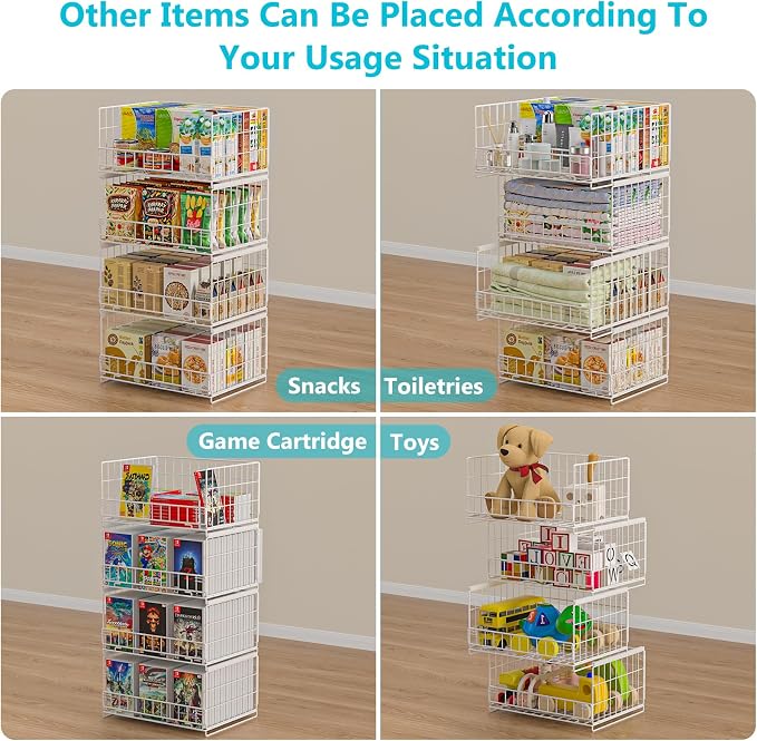 Hongtamoya 4-Tier Sliding Closet Organizers and Storage Shelves, Stackable Closet Shelf Organizer Basket Bins, Drawer Shelf Storage Container for Wardrobe Cupboard Kitchen Bathroom Office, White