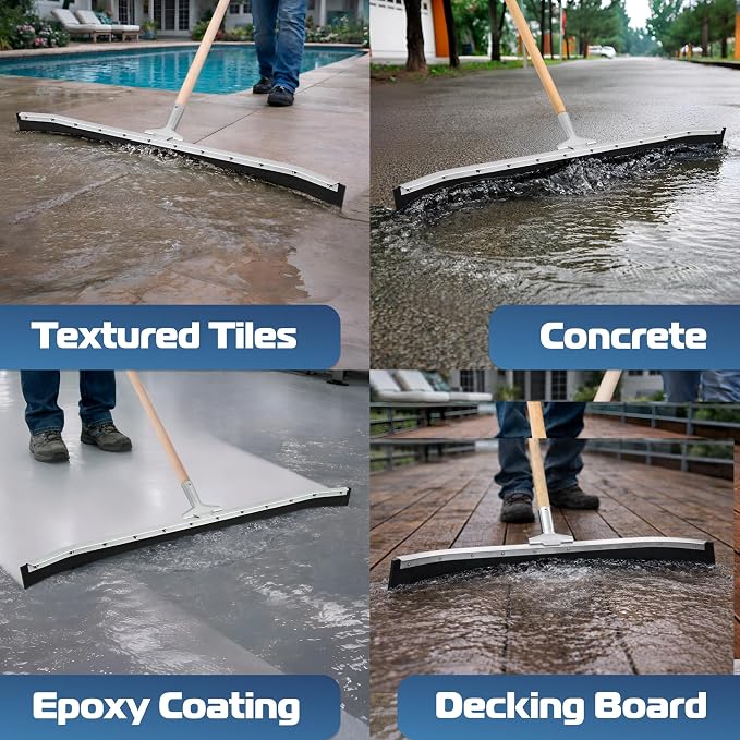 Curved Floor Squeegee 36’’, Rubber Blade Garage Squeegee, Taper Pole Connection - Handle Sold Separately for Tiles, Concrete and Asphalt