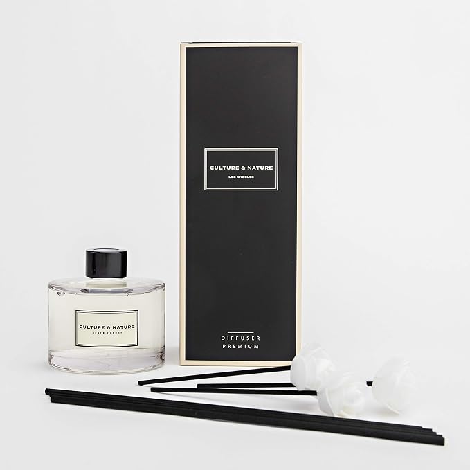 CULTURE & NATURE Reed Diffuser Set 6.7oz (200ml) Black Cherry Scented Diffuser with Sticks Home Fragrance Reed Diffuser for Bathroom Shelf Decor