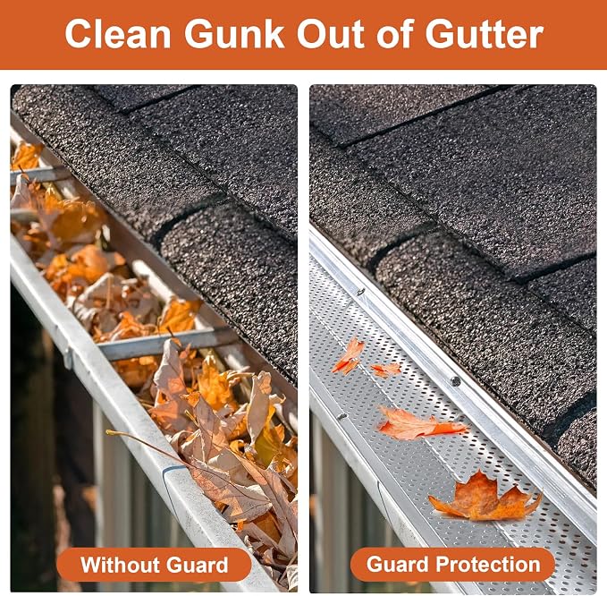 5 inch Gutter Guard, 26 Pack,104ft, Aluminum Mesh Leaf Guards, DIY Leaf Filter Gutter Protection Cover, Raptor Gutter Guard Cleaning Tools for Downspout, Roof, with Screws