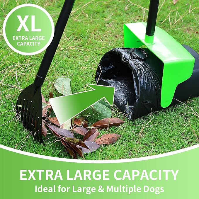 ienjoyed 43" Tall Pooper Scooper Large Swivel Bin & Rake with 100 Waste Bags,Heavy Duty Dog Pooper Scooper for Dogs, Long Handle Poop Scooper with Lid for Yard, Grass, Gravel (Green)