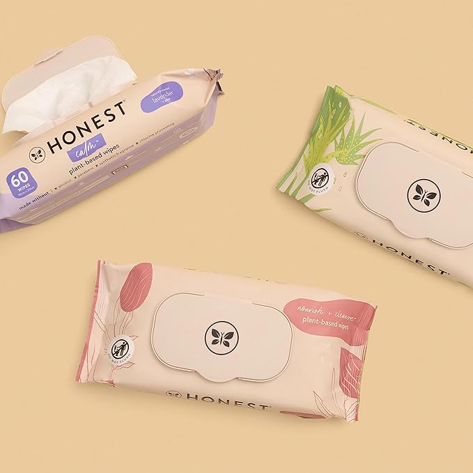 The Honest Company Hydrate and Cleanse Naturally Scented Wipes Cleansing Multi-Tasking Wipes 99% Water Plant Based Hypoallergenic Aloe and Cucumber 60 Count
