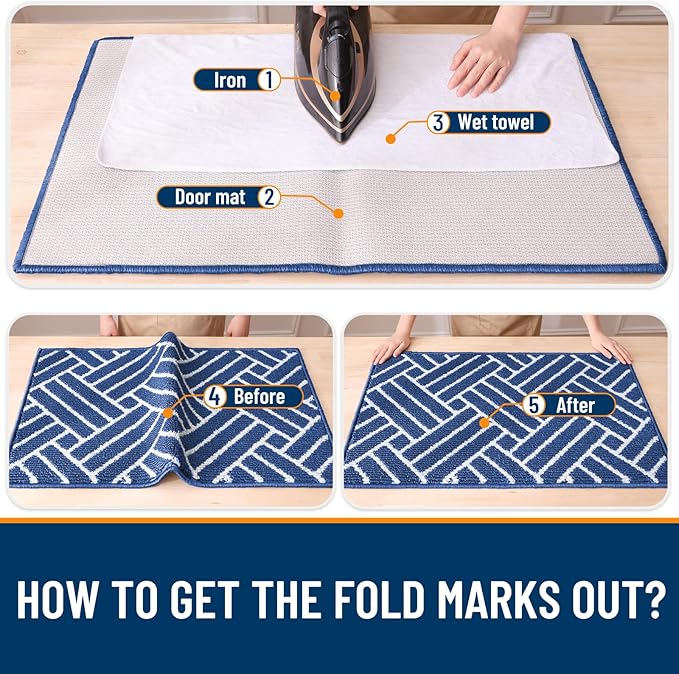 OLANLY Large Indoor Door Mat, 59x35 Inch, Dirt Resistant and Absorbent, Non-Slip Rubber Backing Floor Mats, Easy Clean Low-Profile Doormat for Entryway, Front Door, and Inside Entrance, Navy