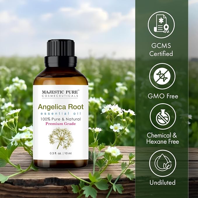 Majestic Pure Angelica Root Essential Oil for Diffuser - 0.3 Fl Oz | 100% Natural Essentials Oils Ideal for Humidifier, Air Freshening, Cleaning Home, Bath, Steam Inhalation and Massage