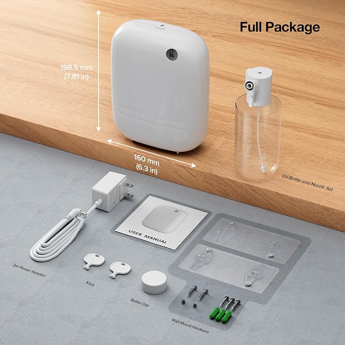 Airversa ANW Smart Waterless Essential Oil Diffuser for Large Room, White | Up to 2000 sq ft, App Control, Cold Air, 400mL, DC-12V/1A Plug in Wall, Smart Scent Air Machine, for Home & Commercial Spaces