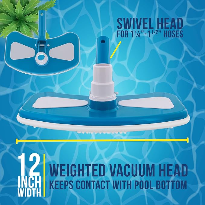 U.S. Pool Supply 12" Deluxe Weighted Butterfly Pool Vacuum Head, Swivel Hose Connection, Pole Handle, Protection Bumper - Clean Debris Above Ground & In-Ground Swimming Pools, Spas – Vinyl Liner Safe