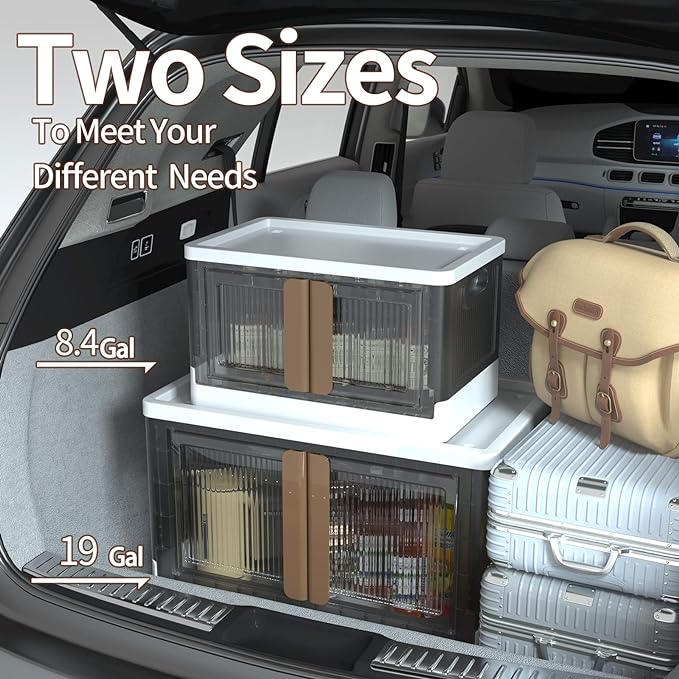 HAIXIN Closet Organizers and Storage - Trunk Car Organizer with Lids and Doors, Dorm Room Essentials, 8.4 Gal Collapsible Stackable Storage Bins, Plastic, 3 Pack