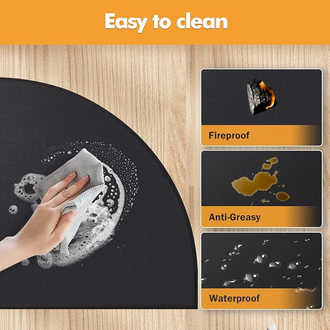 TOHONFOO Fireplace Mat for Home Protection, 4' x 2'4" x 0.04'', Black | 1800°F fireplace rugs fireproof, fiberglass hearth rugs for fireplaces fire resistant protect against embers, easy to clean