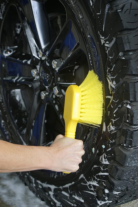Rubbermaid Commercial 8" Utility Scrub Brush Plastic Handle Synthetic Bristles Cleaning Multi Purpose Heavy Duty Outdoor Wheels and Tires
